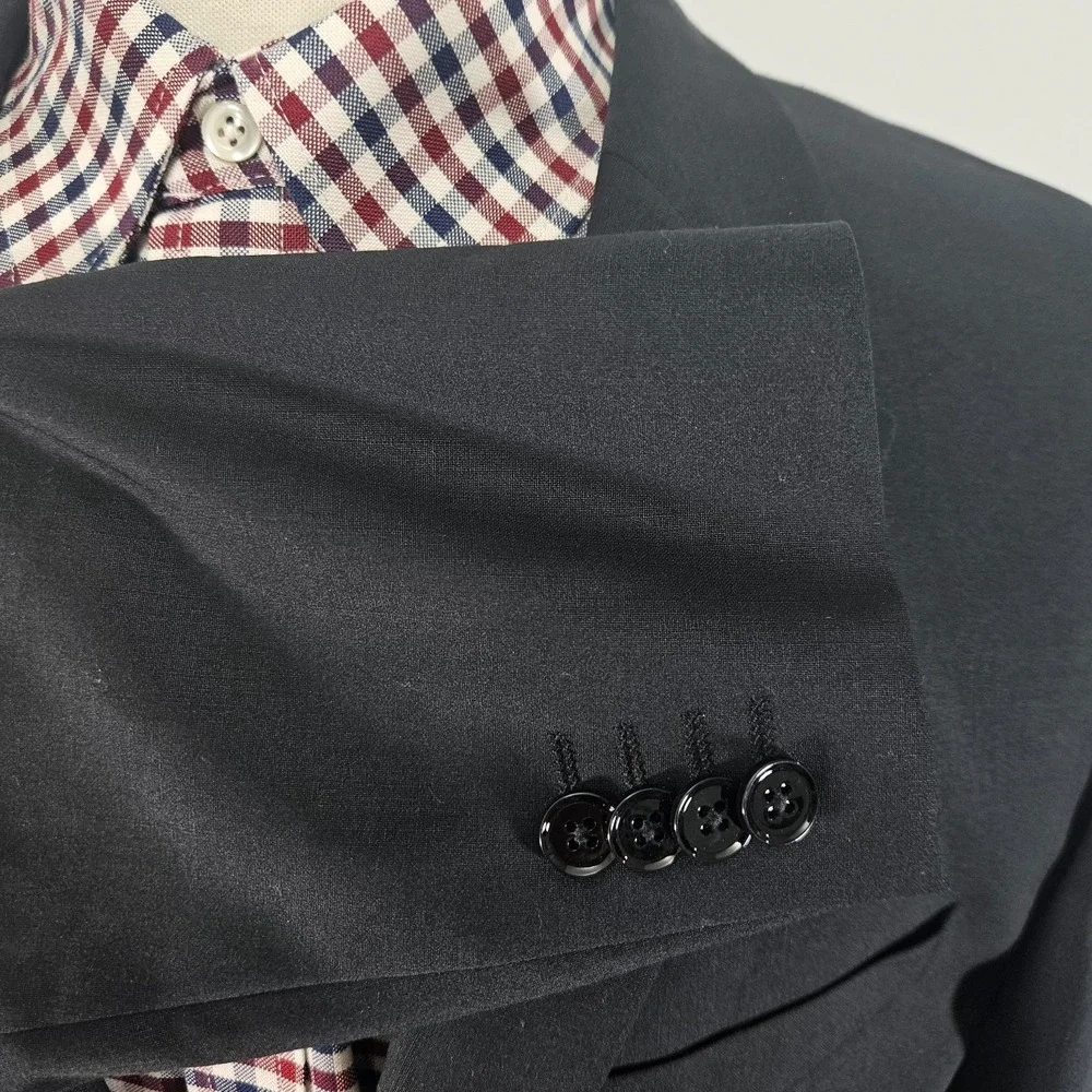 Express Men's Sport Coat Blazer Two Button Black Wool Spandex Extra Slim 44L‎